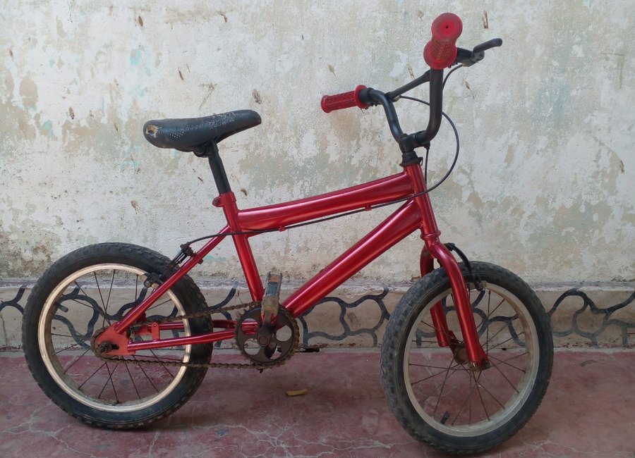 Red BMX cycle completed work